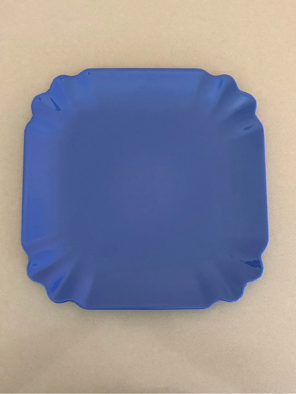 Rare Revol Vibrant Blue Scalloped Square Dinner Plate 11” x 11” Made in France